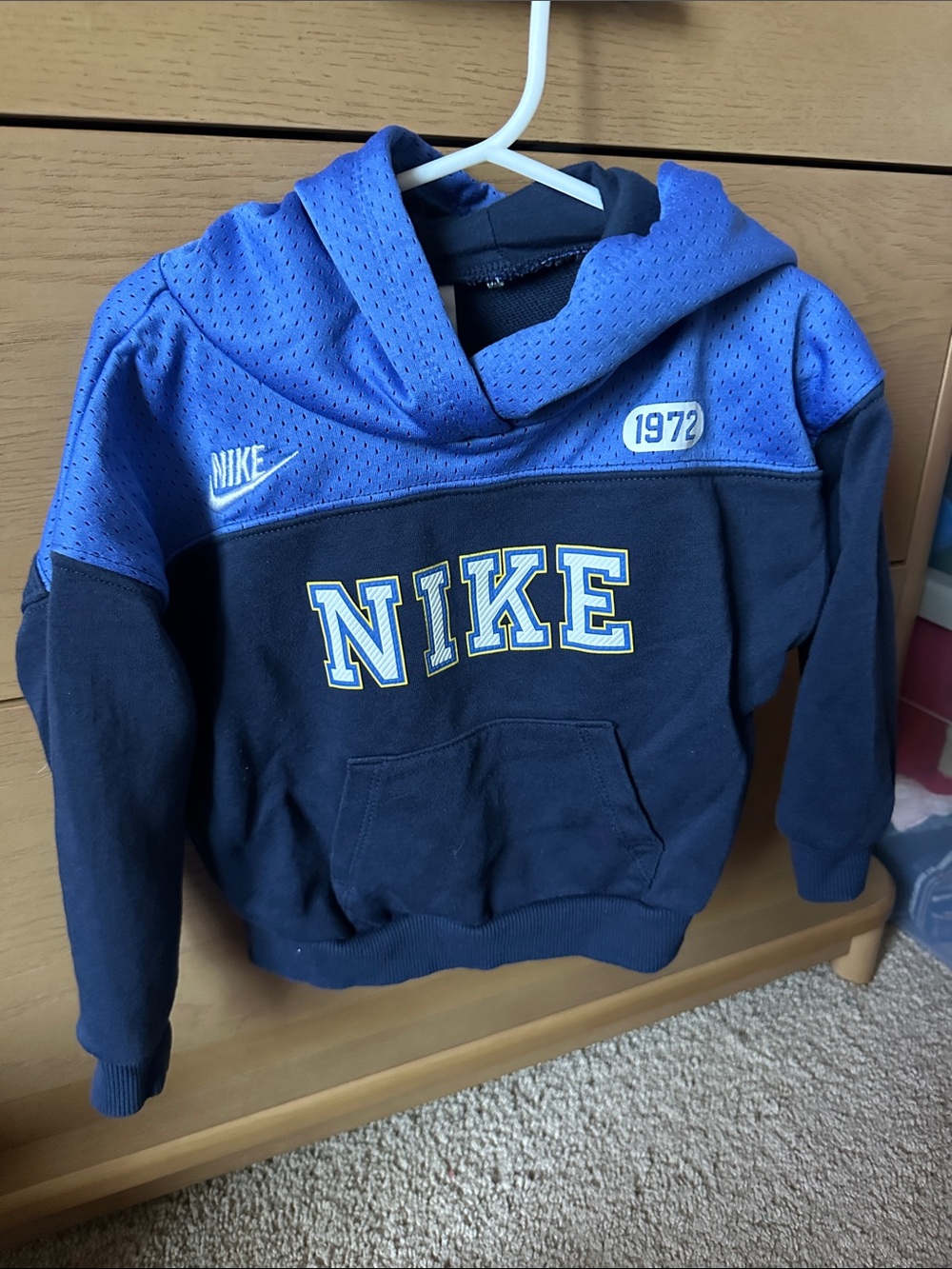 Nike Kids Blue & Navy Pullover Hoodie with Contrast Yoke